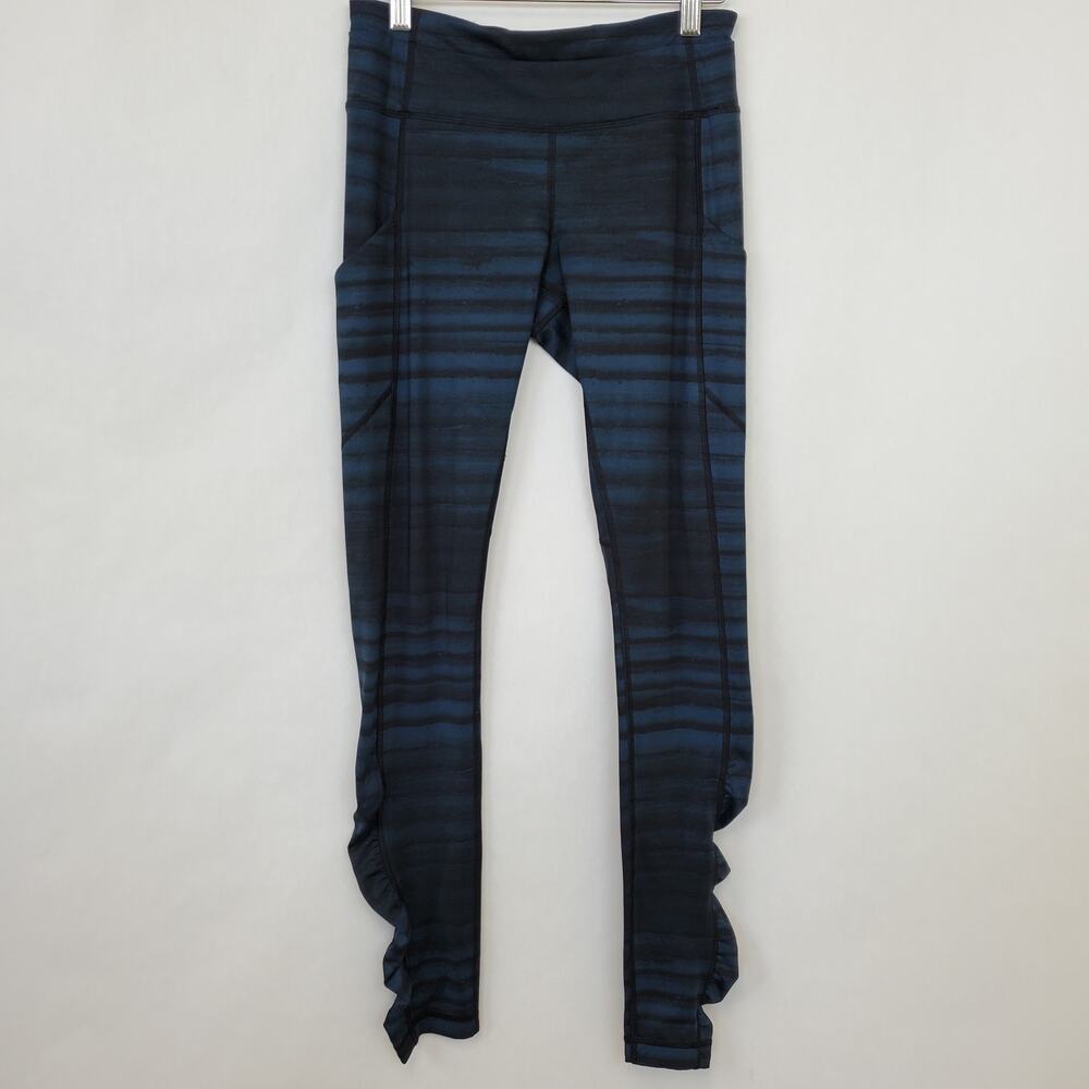 Lululemon Leggings Womens‎ Size 6 Speed Blue Black Full Length 30" Ruched Ankle
